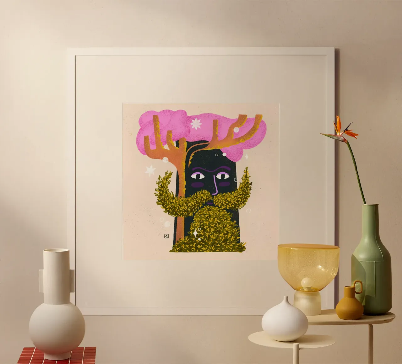 Magic tree with beard made of moss illustration hahnemühle by Bold & Beautiful