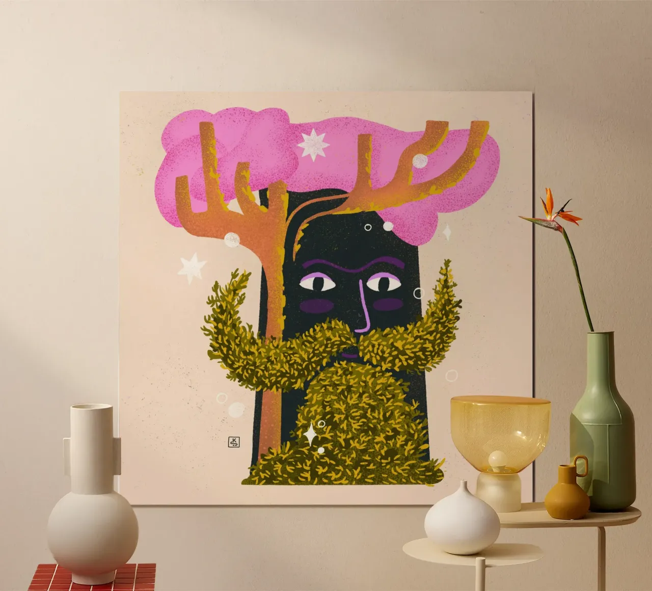 Magic tree with beard made of moss illustration hahnemühle by Bold & Beautiful