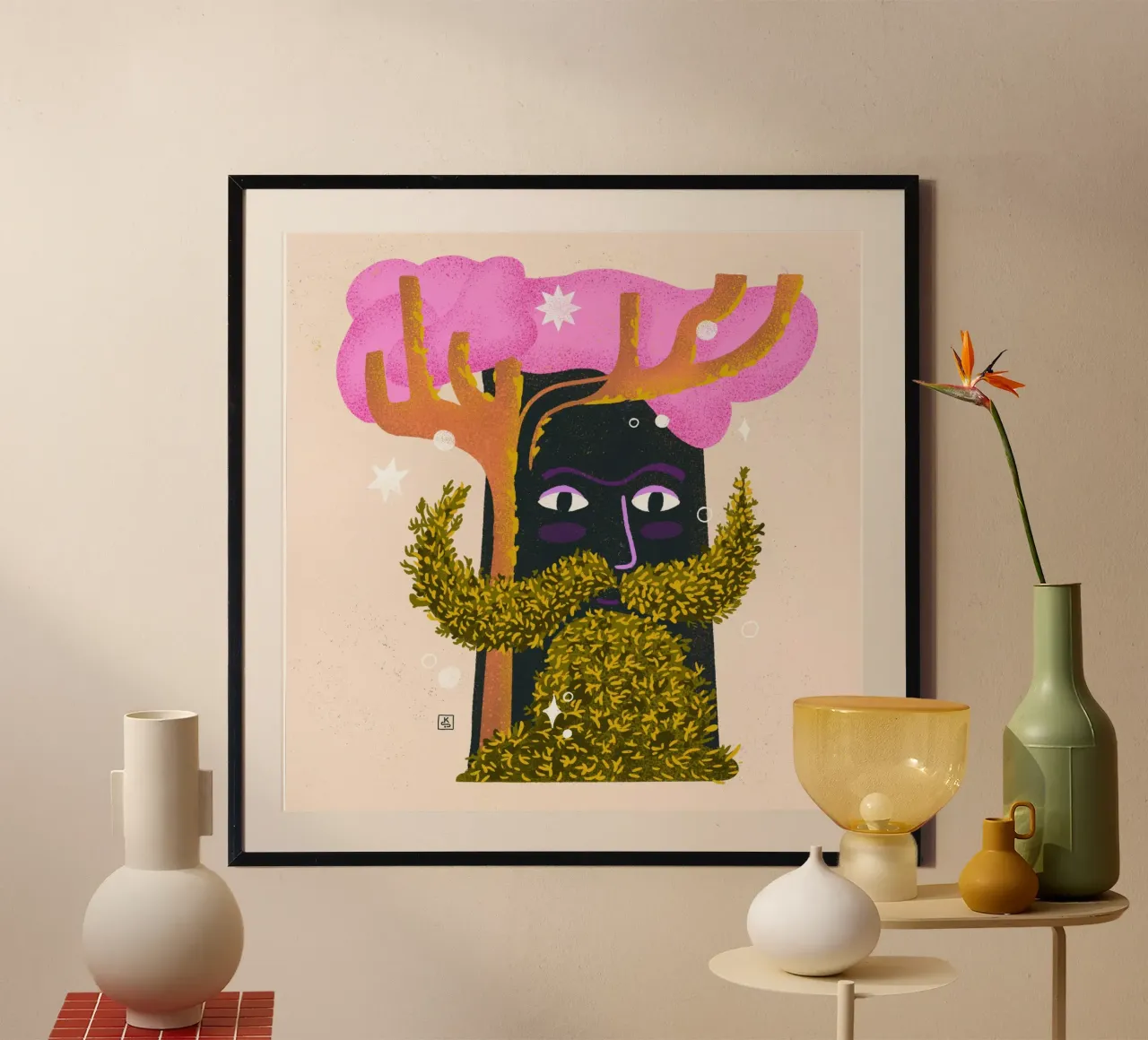 Magic tree with beard made of moss illustration hahnemühle by Bold & Beautiful