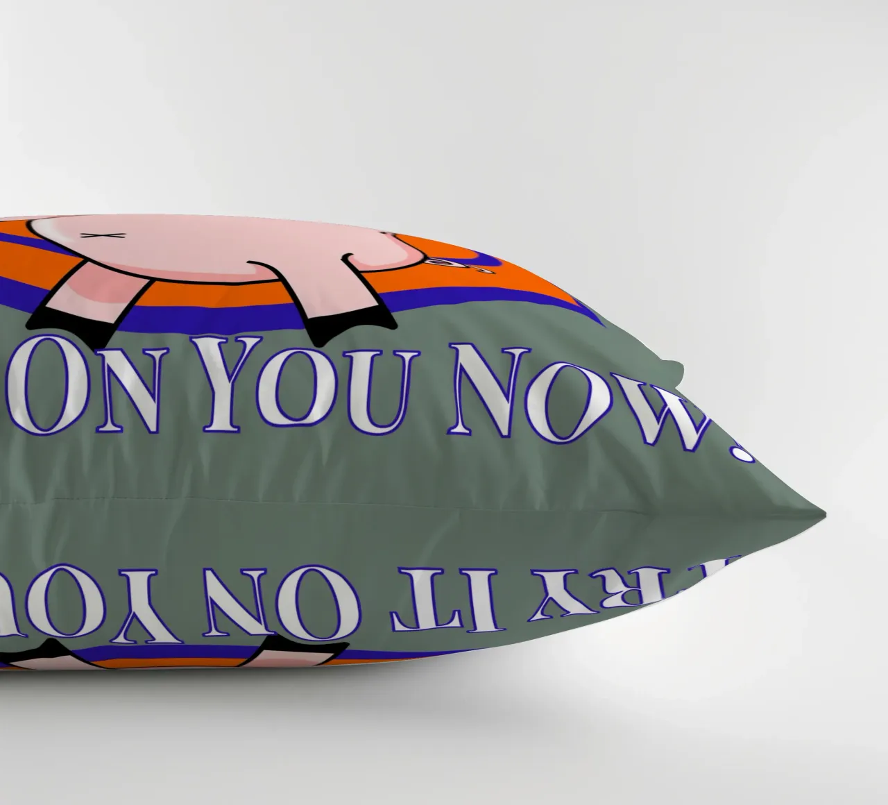Let's Try It on You Cartoon Pig decorative cushion by sillyindustries