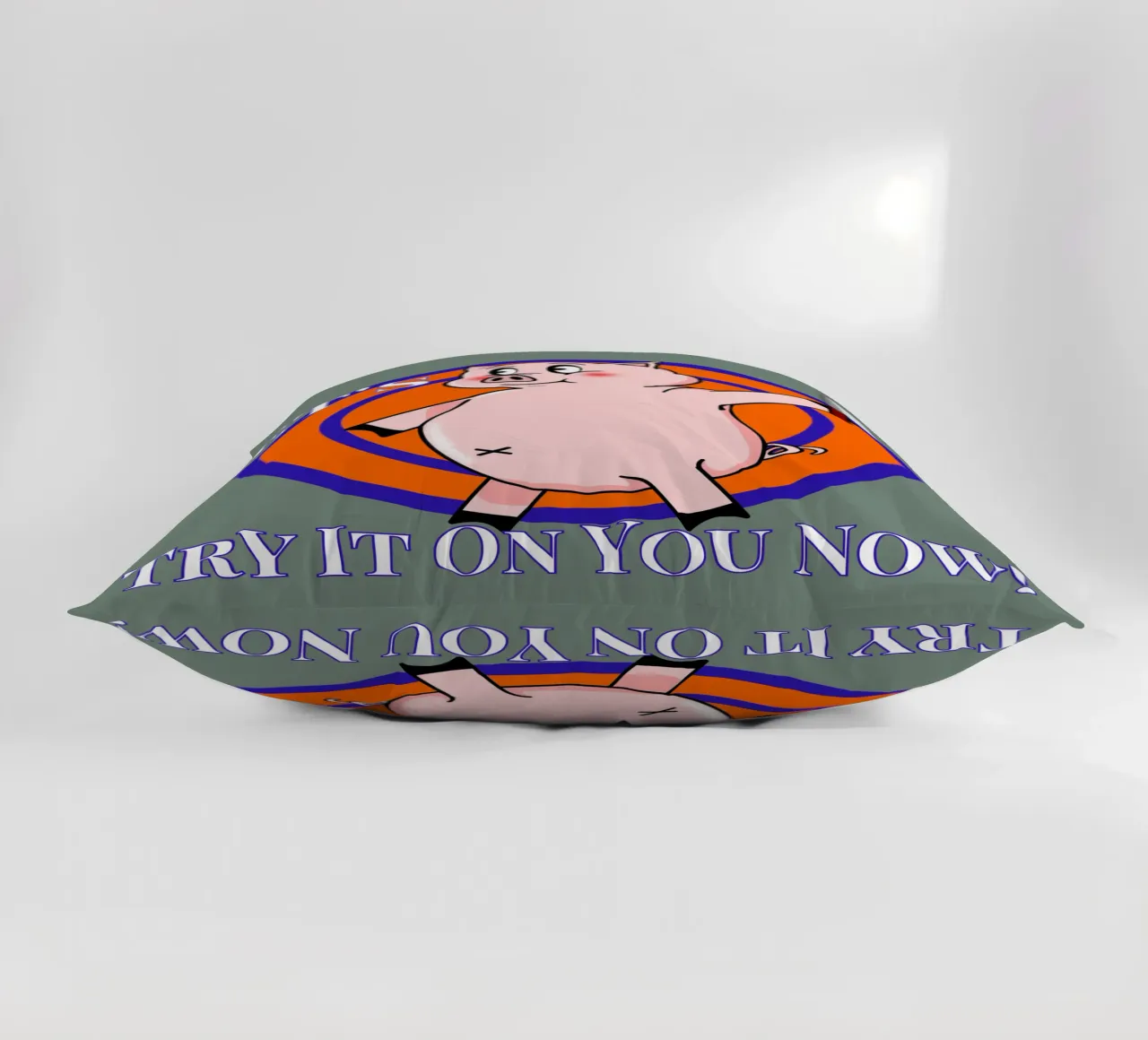 Let's Try It on You Cartoon Pig decorative cushion by sillyindustries