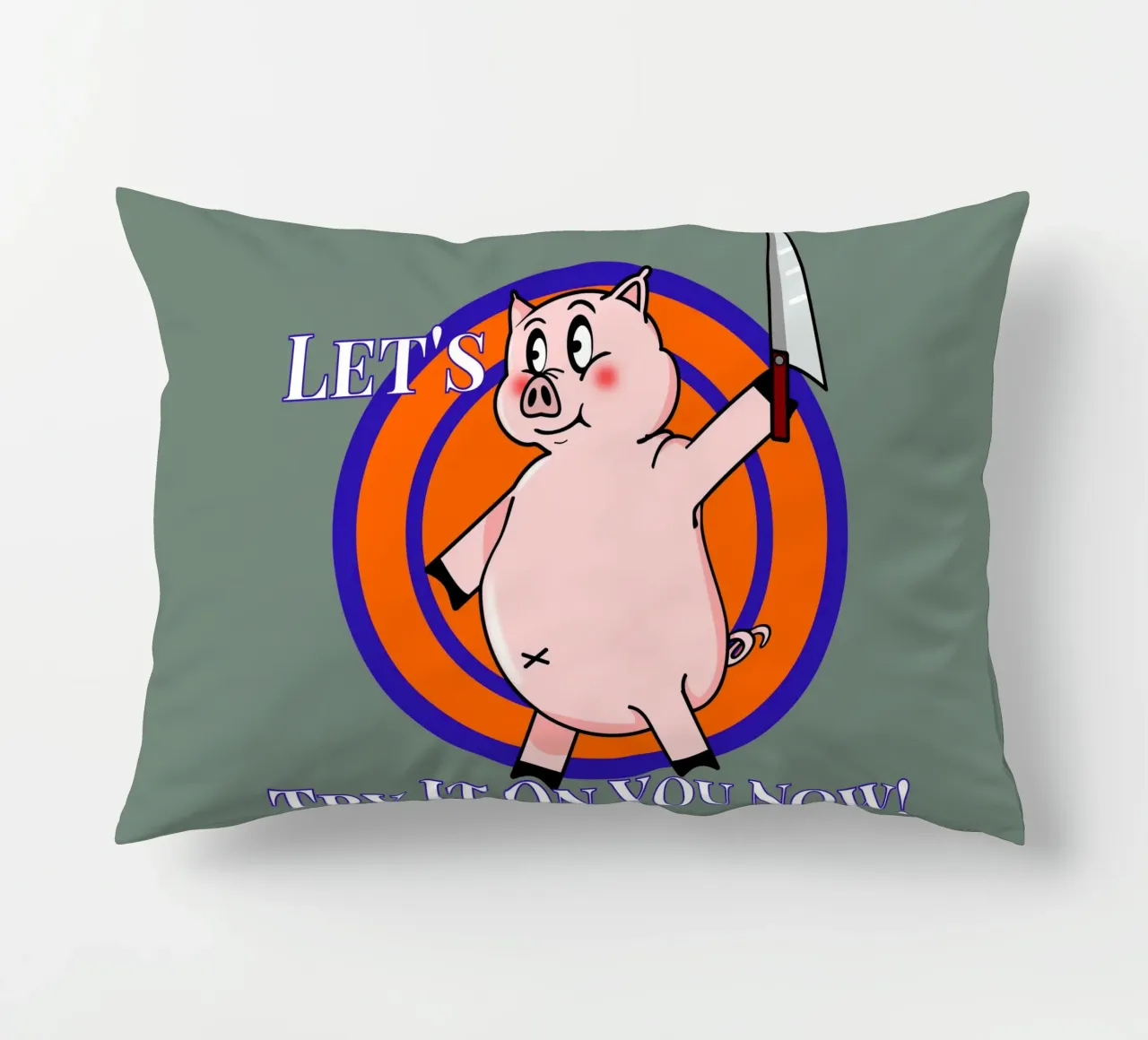 Let's Try It on You Cartoon Pig decorative cushion by sillyindustries