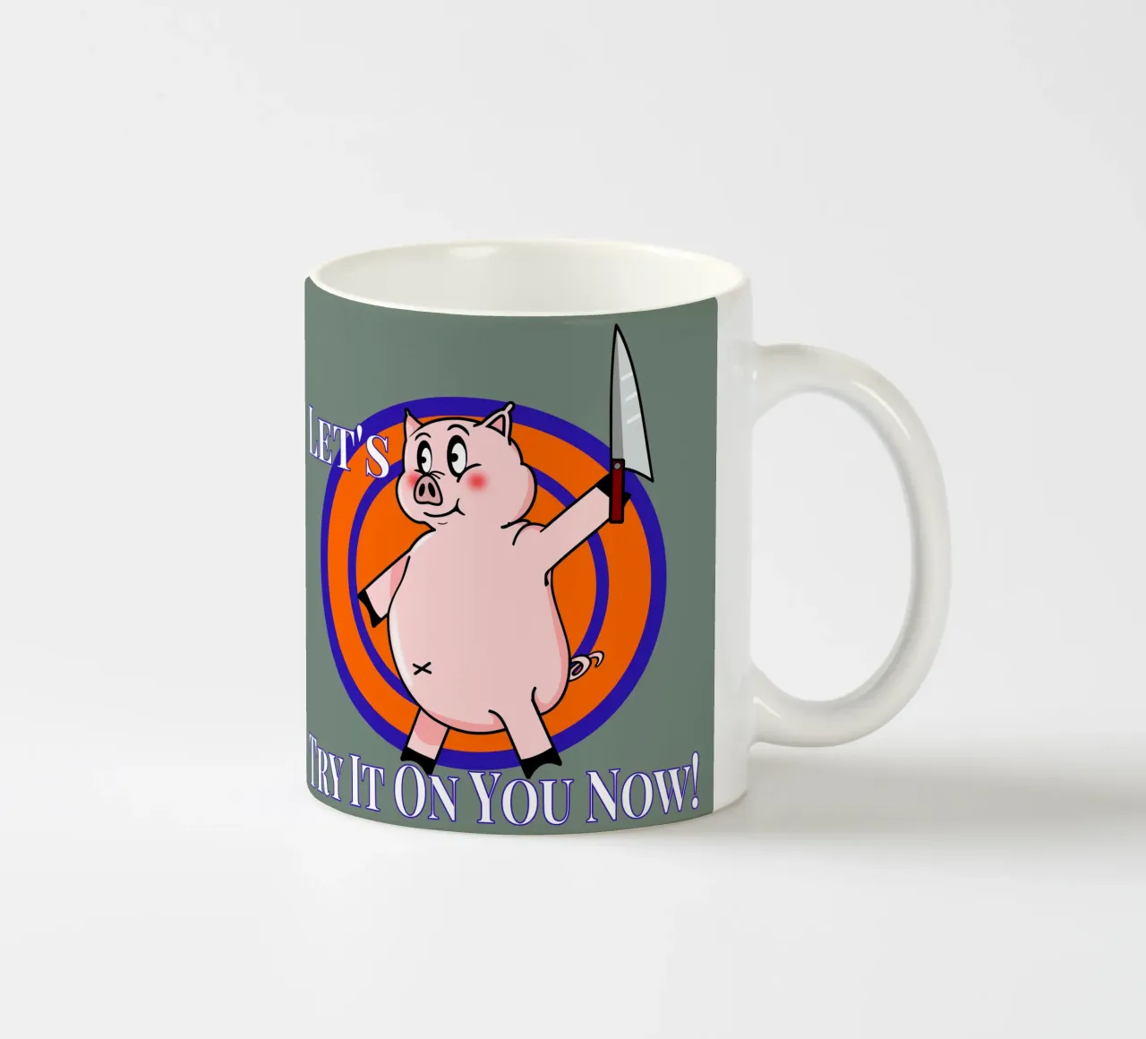 Let's Try It on You Cartoon Pig ceramic mug by sillyindustries