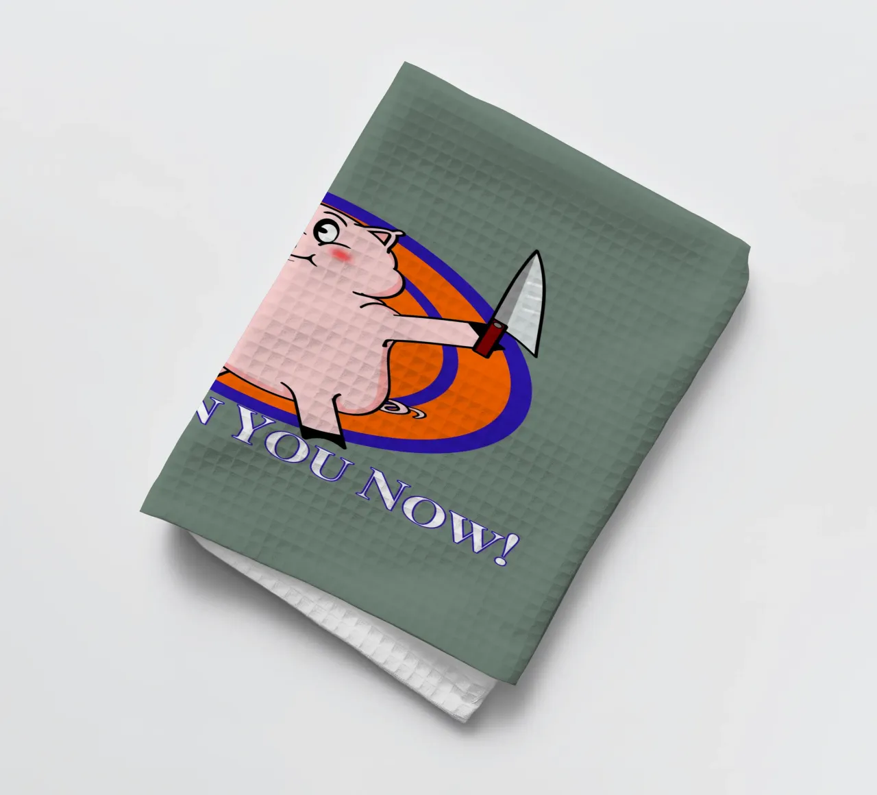 Let's Try It on You Cartoon Pig tea towel by sillyindustries