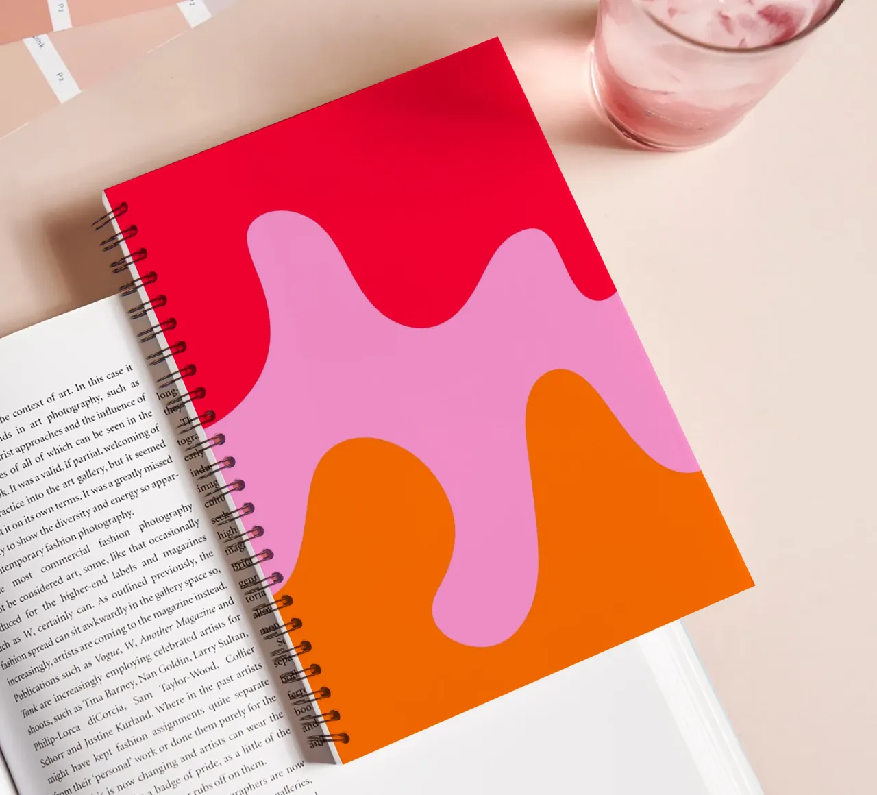 Abstract modern shapes - pink, orange, red spiral notebook by Wackapacka