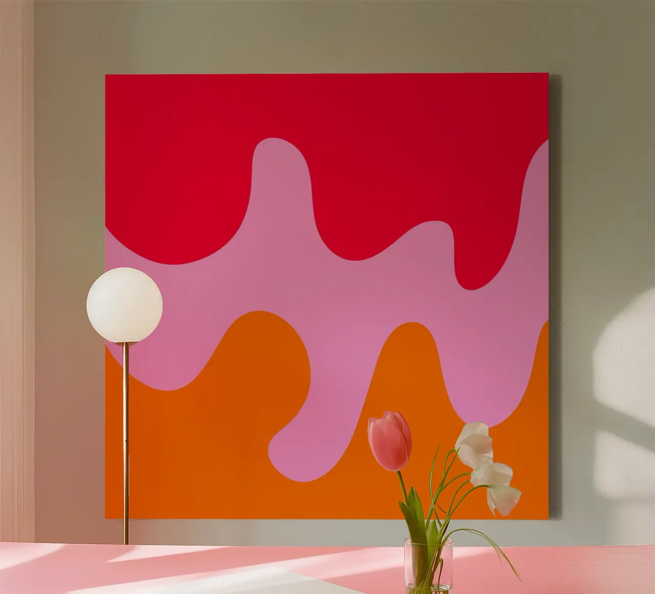 Abstracte moderne vormen - roze, oranje, rood canvas met Baklijst van Wackapacka