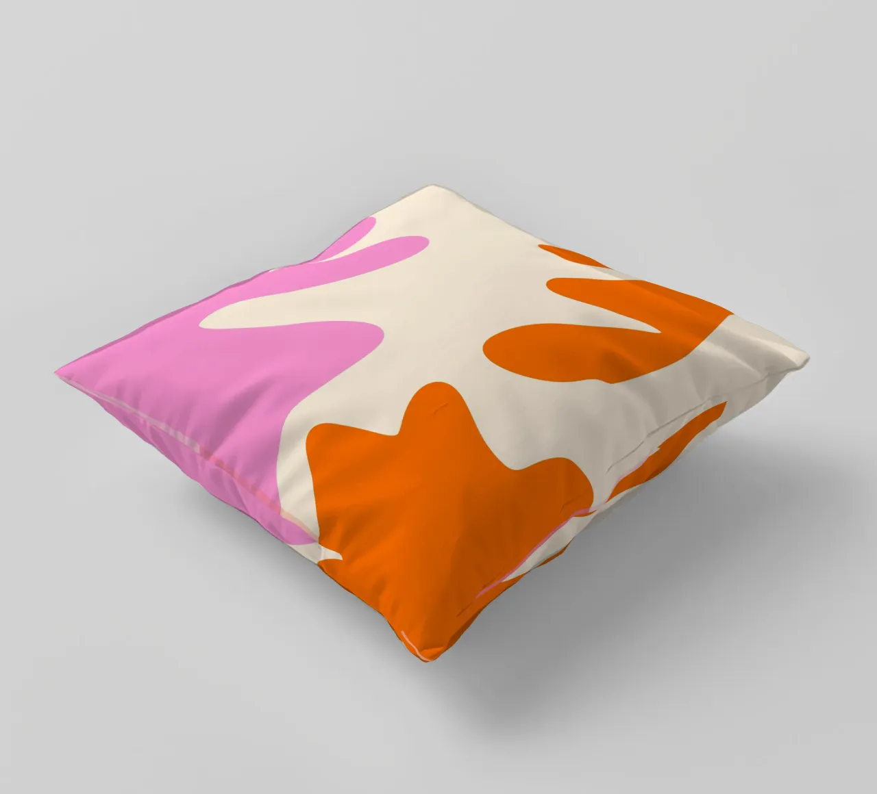 Forme astratte e moderne - rosa, arancione e crema cuscino da Wackapacka