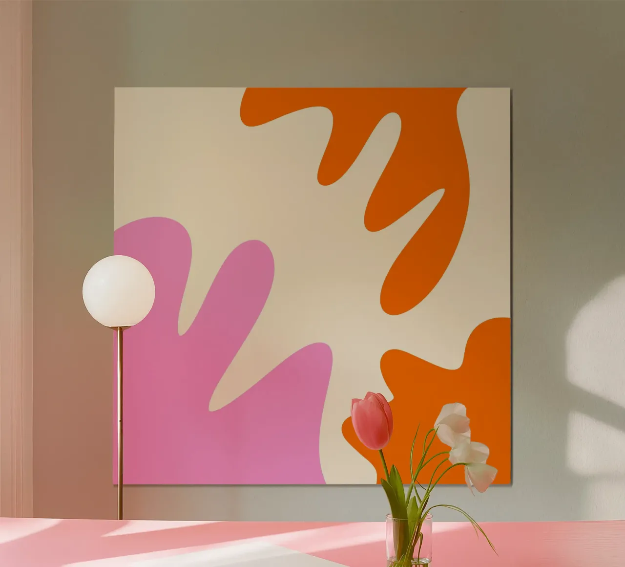 Forme astratte e moderne - rosa, arancione e crema poster con telaio in plastica da Wackapacka