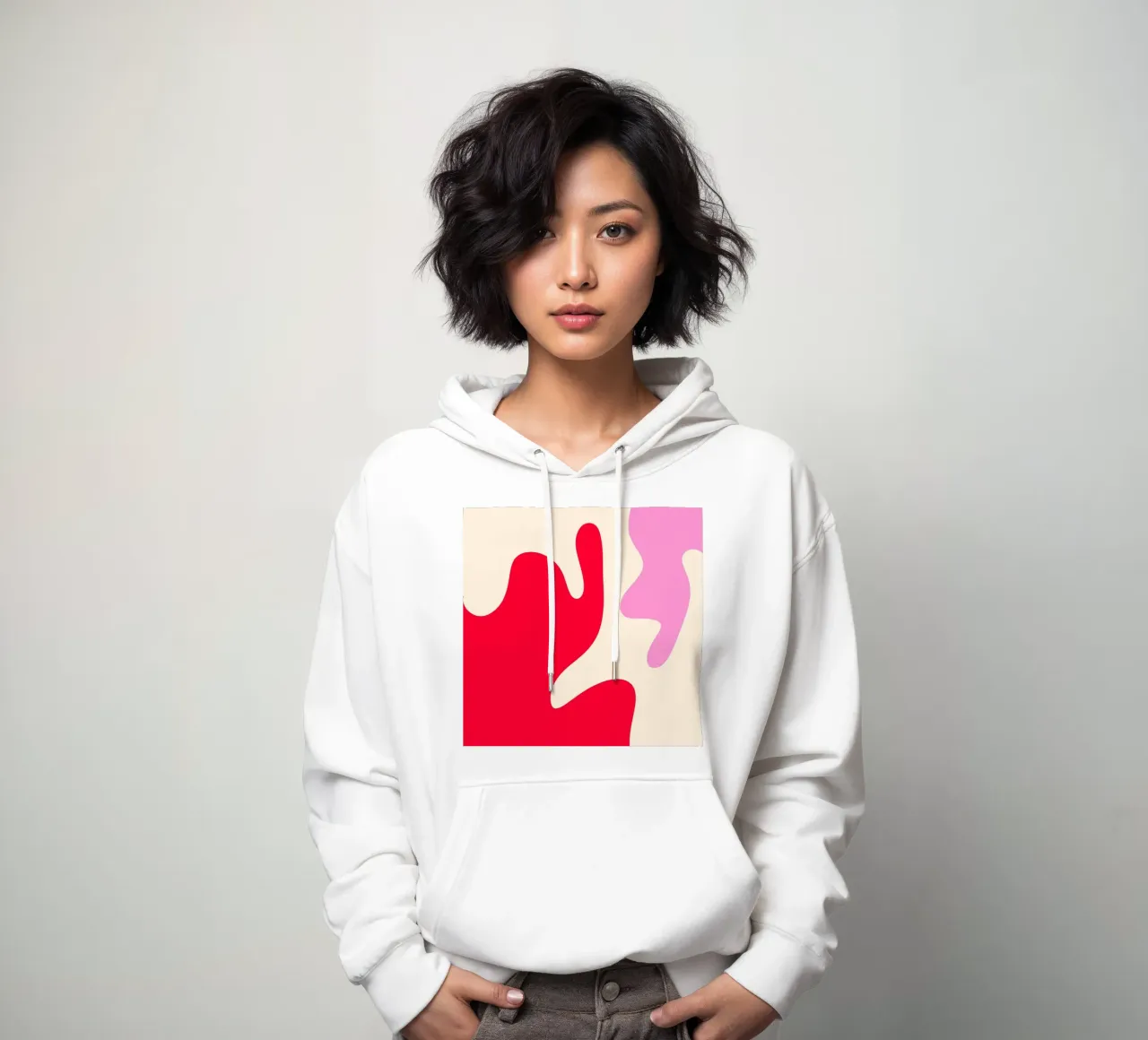Forme astratte e moderne - rosa, crema, rosso felpa con cappuccio da Wackapacka