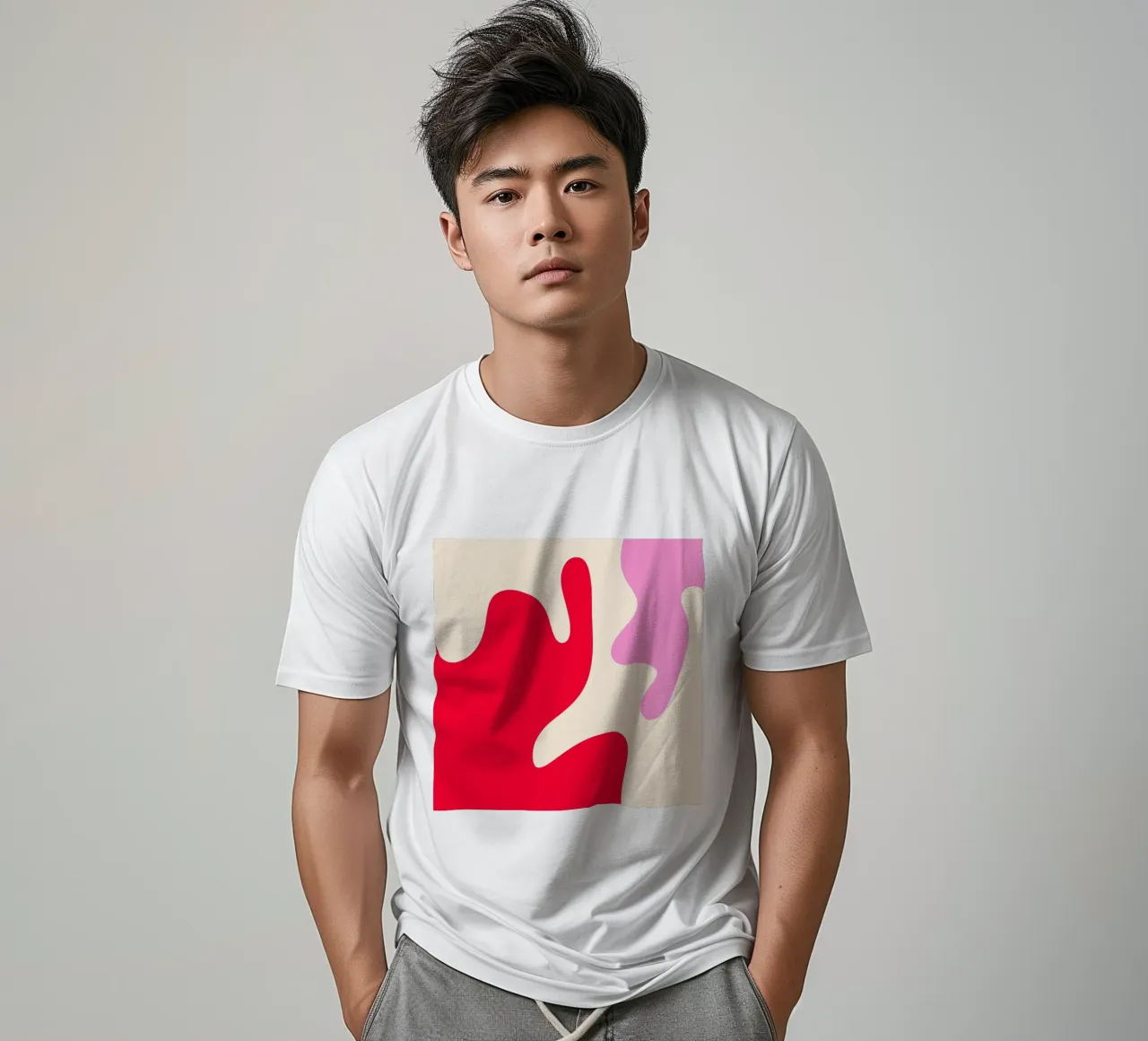 Abstrakte moderne Formen - rosa, creme, rot T-Shirt von Wackapacka