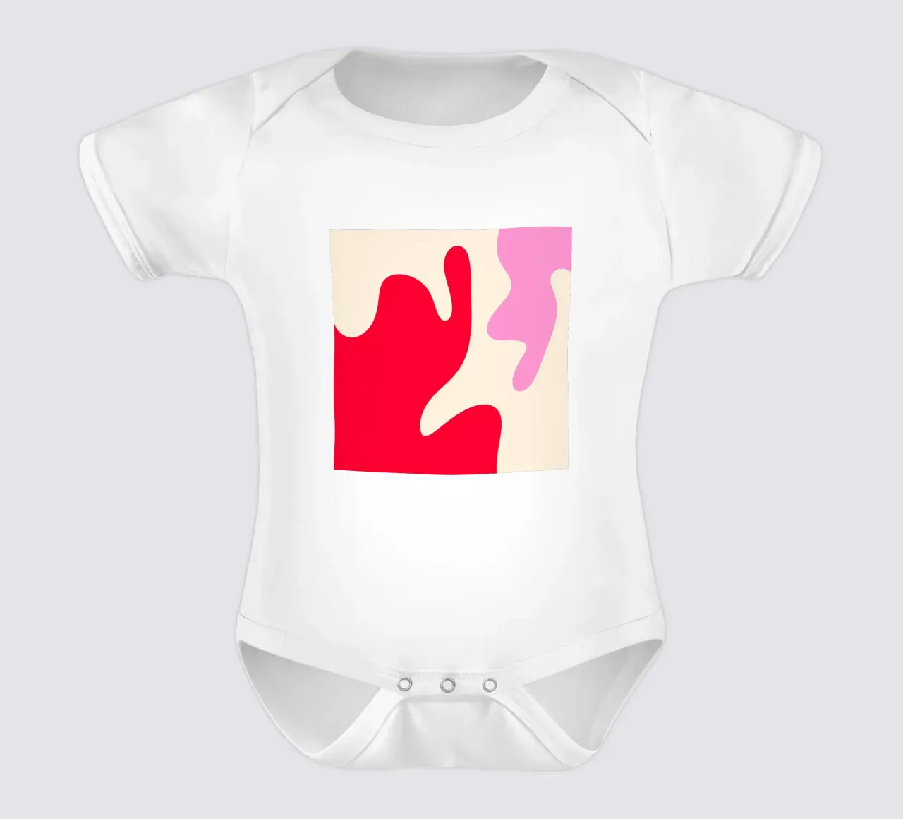 Abstracte moderne vormen - roze, crème, rood babyrompertje korte mouwen van Wackapacka