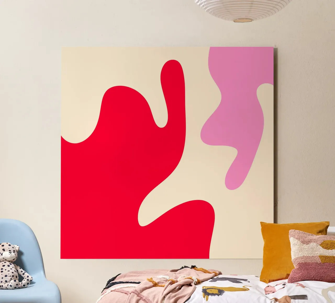 Forme astratte e moderne - rosa, crema, rosso alluminio dibond da Wackapacka