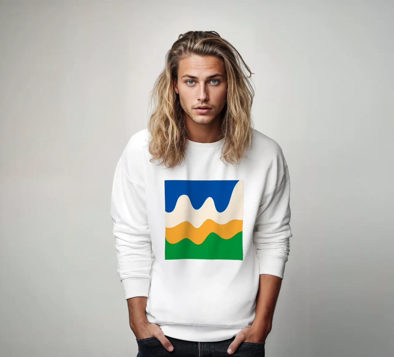 Forme astratte e moderne - blu, verde, giallo e crema felpa da Wackapacka