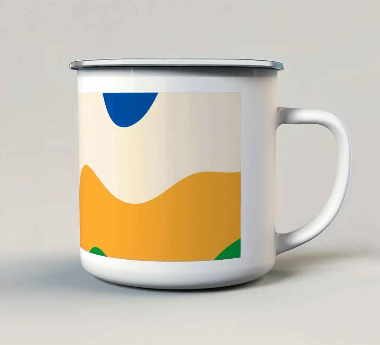 Forme astratte e moderne - blu, verde, giallo e crema tazza in smalto da Wackapacka