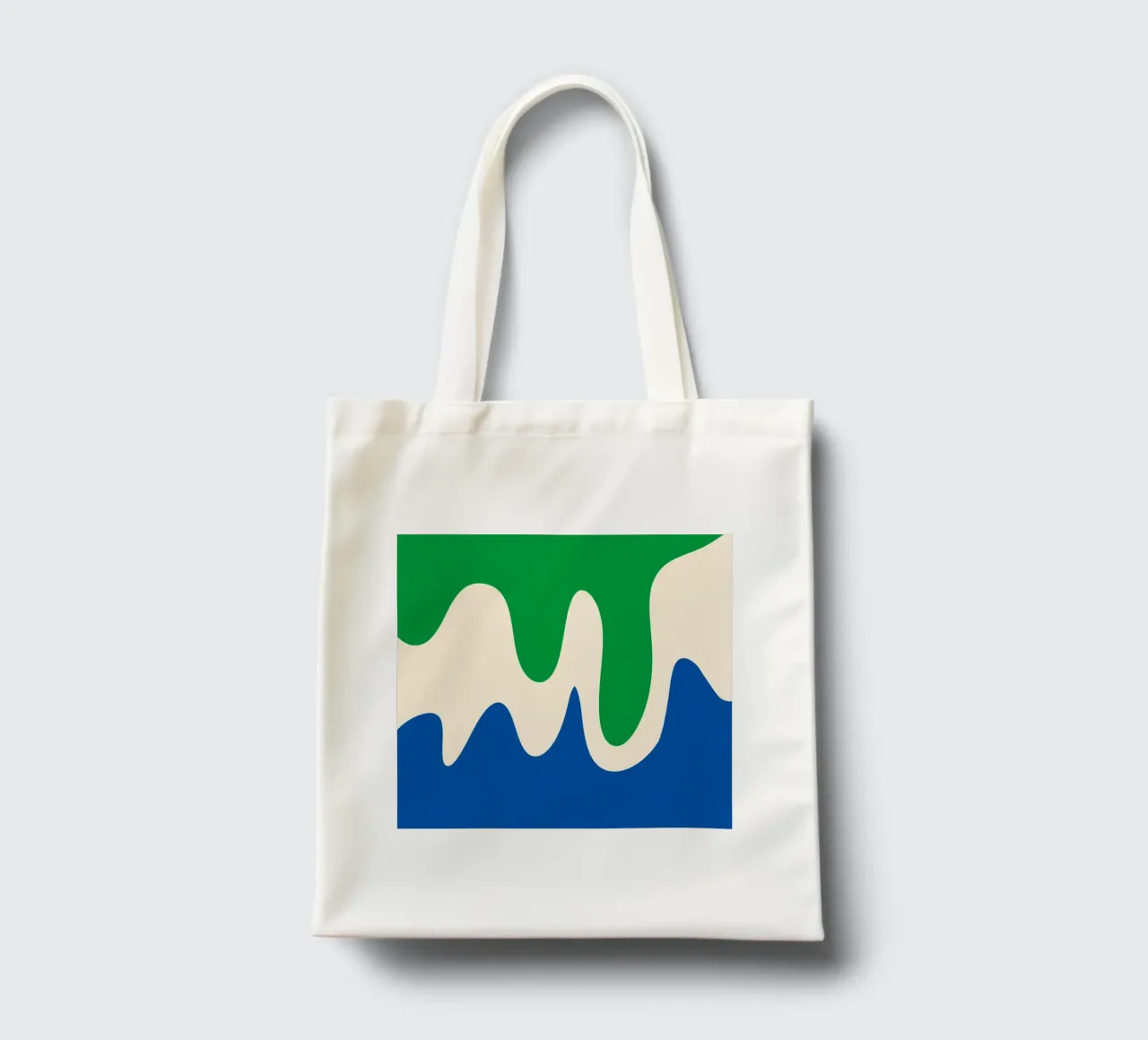 Forme astratte e moderne - verde, blu e crema borsa in juta da Wackapacka