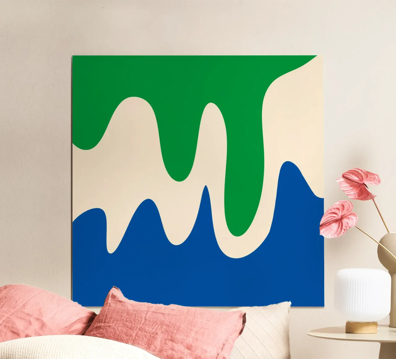 Forme astratte e moderne - verde, blu e crema poster con telaio in plastica da Wackapacka