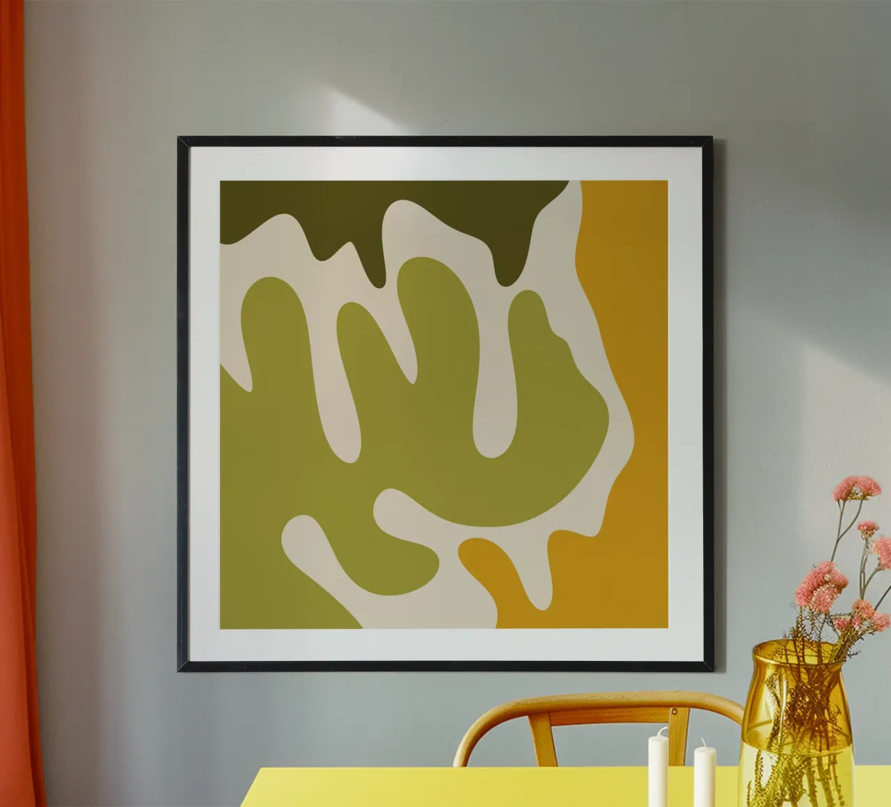 Forme astratte moderne - verde, salvia, ocra, crema poster con telaio in plastica da Wackapacka