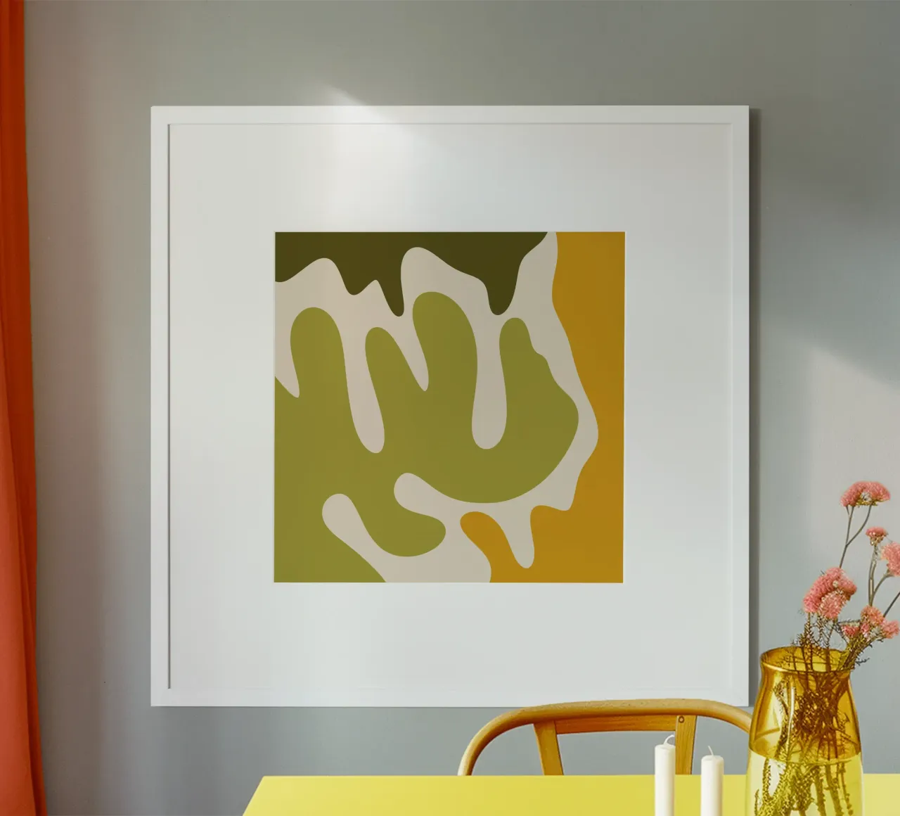 Forme astratte moderne - verde, salvia, ocra, crema poster con telaio in plastica da Wackapacka