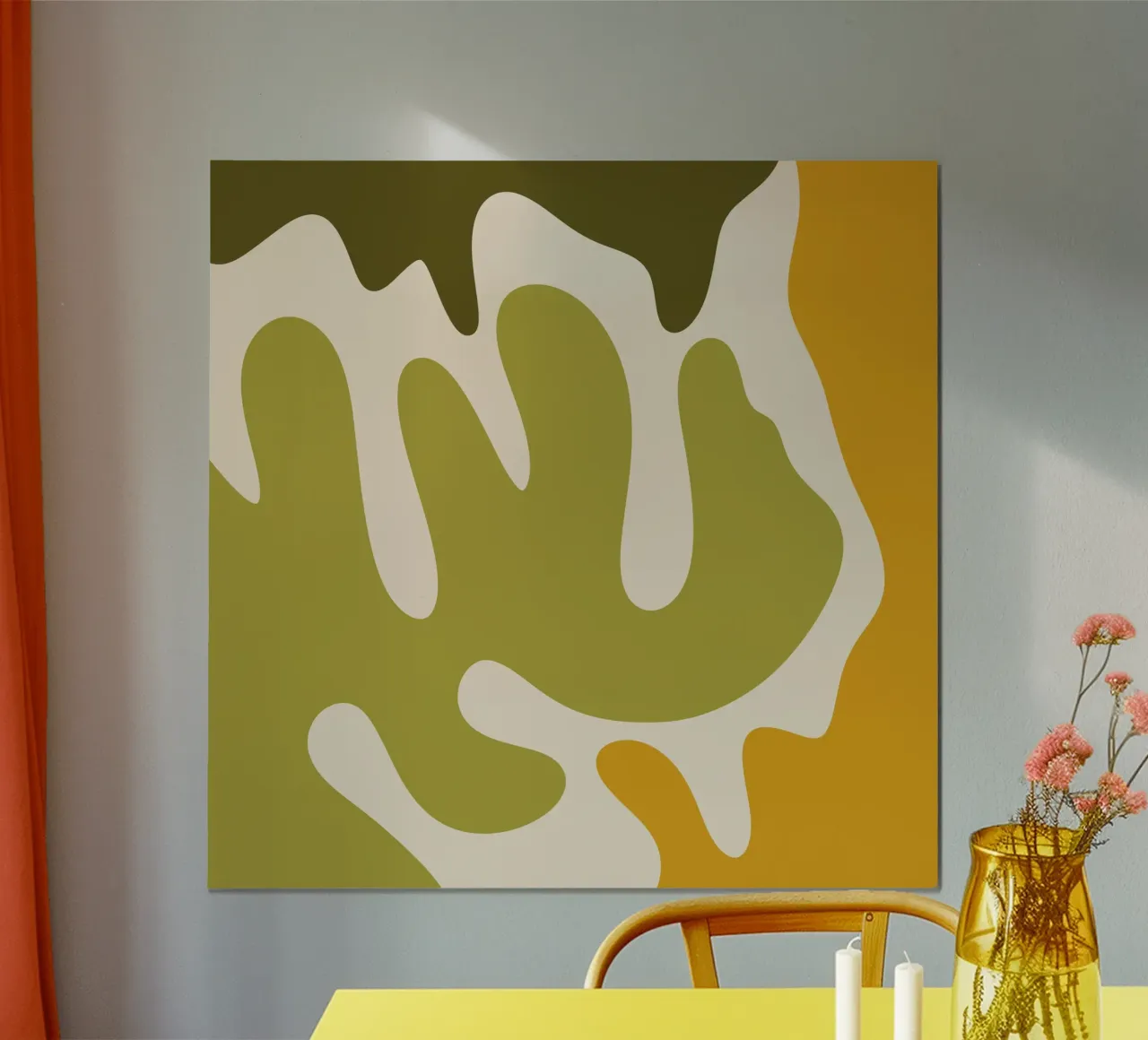Forme astratte moderne - verde, salvia, ocra, crema poster con telaio in plastica da Wackapacka