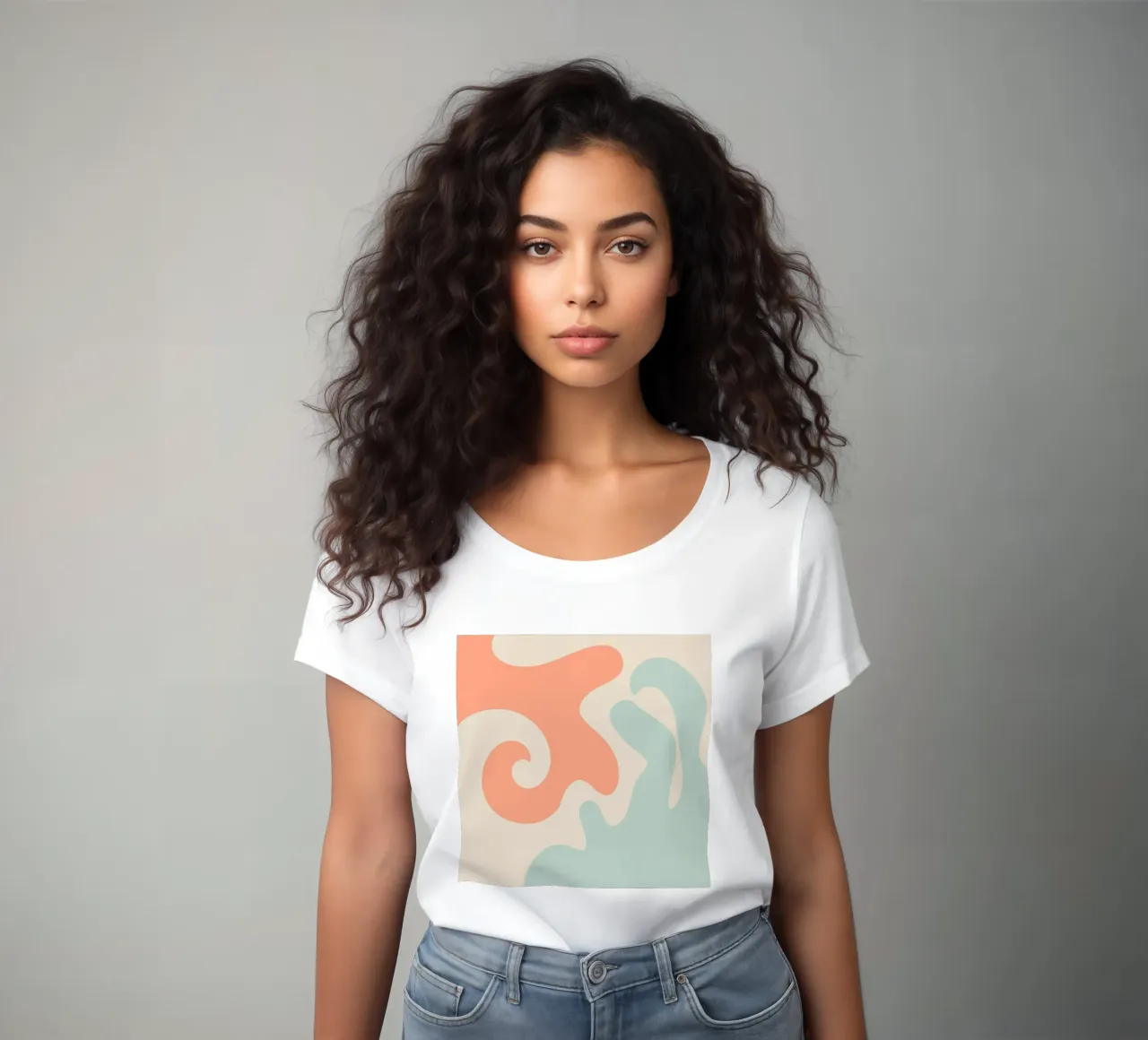 Abstract modern shapes - coral, blue, cream women's fitted t-shirt by Wackapacka