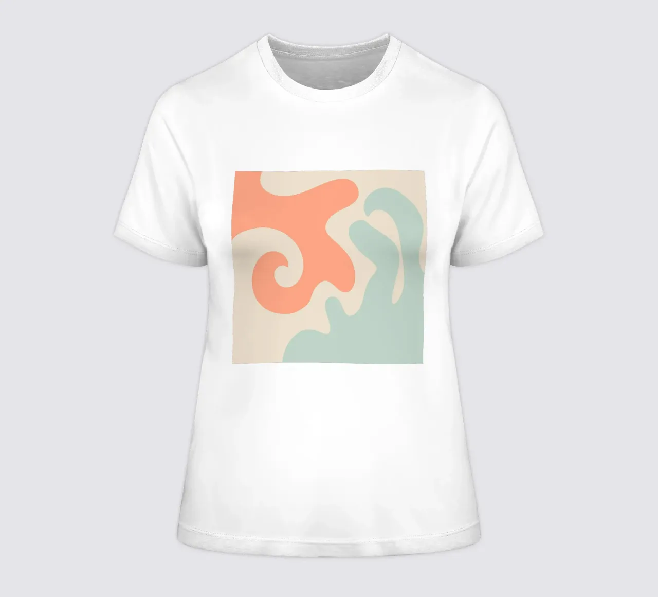 Abstract modern shapes - coral, blue, cream women's fitted t-shirt by Wackapacka