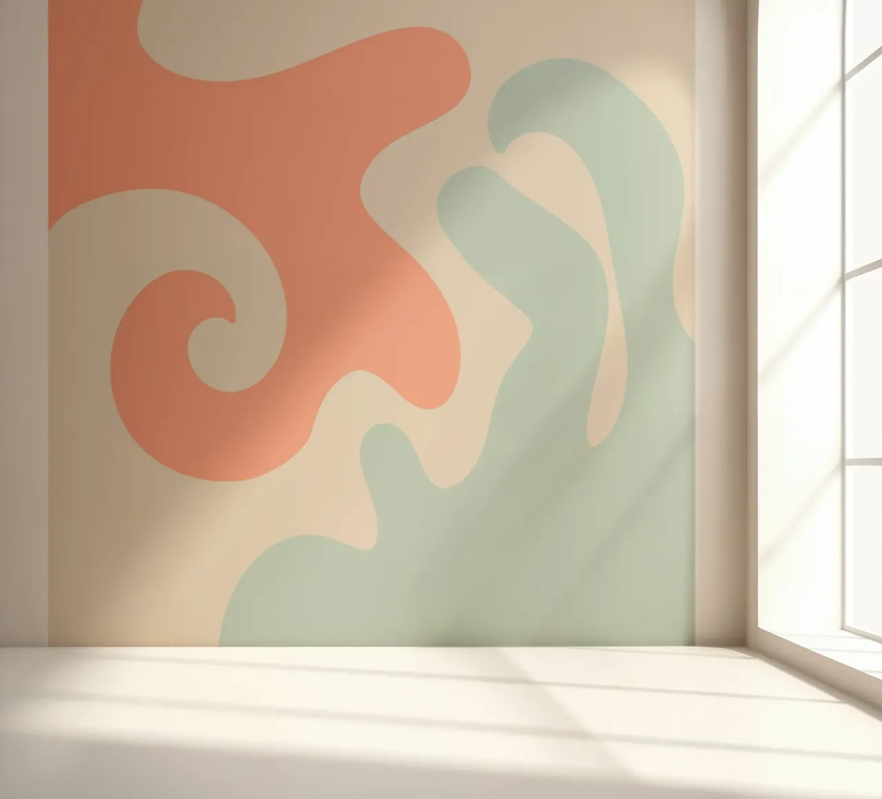 Abstract modern shapes - coral, blue, cream photo wallpaper by Wackapacka