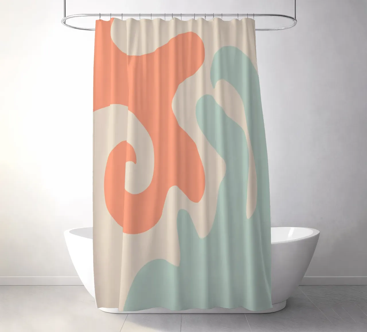 Abstract modern shapes - coral, blue, cream shower curtain by Wackapacka