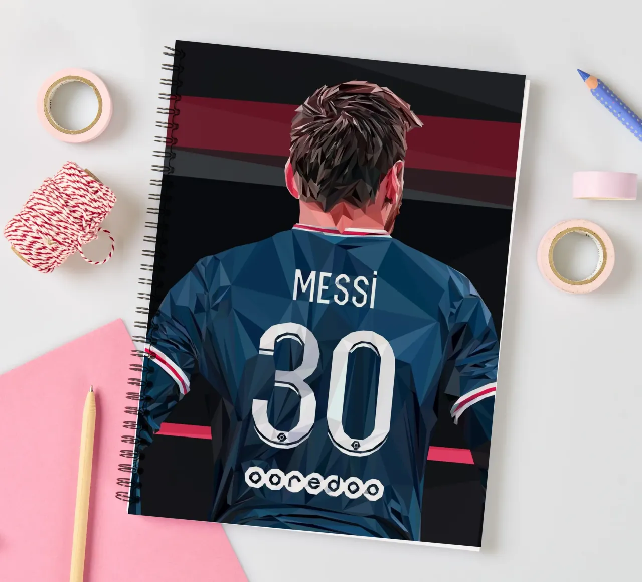Messi the football player spiral notebook by Low poly art