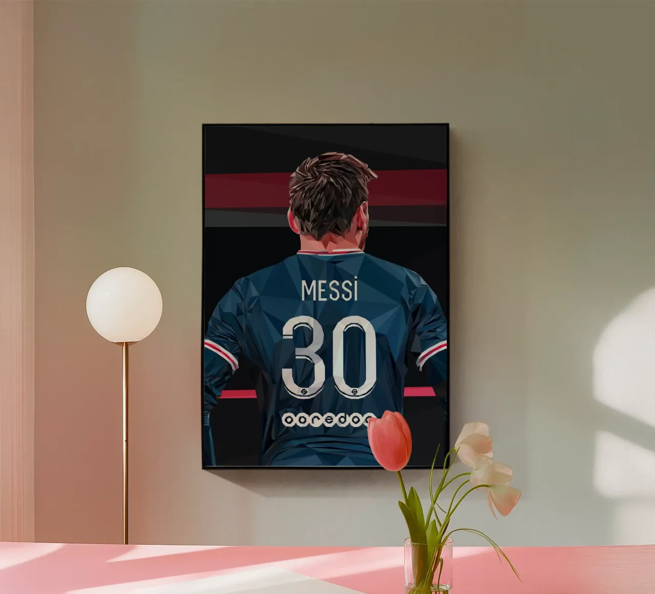 Messi the football player metacrilato de Low poly art