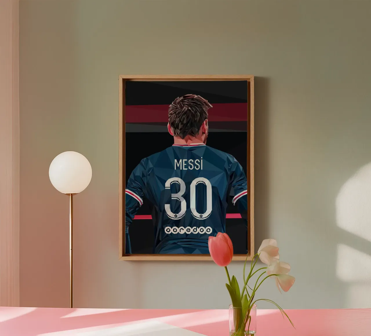 Messi the football player tela con Cornice a cassetta da Low poly art