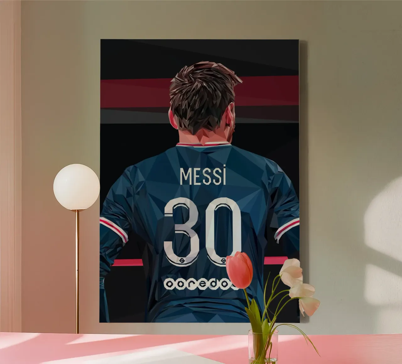 Messi the football player tela con Cornice a cassetta da Low poly art