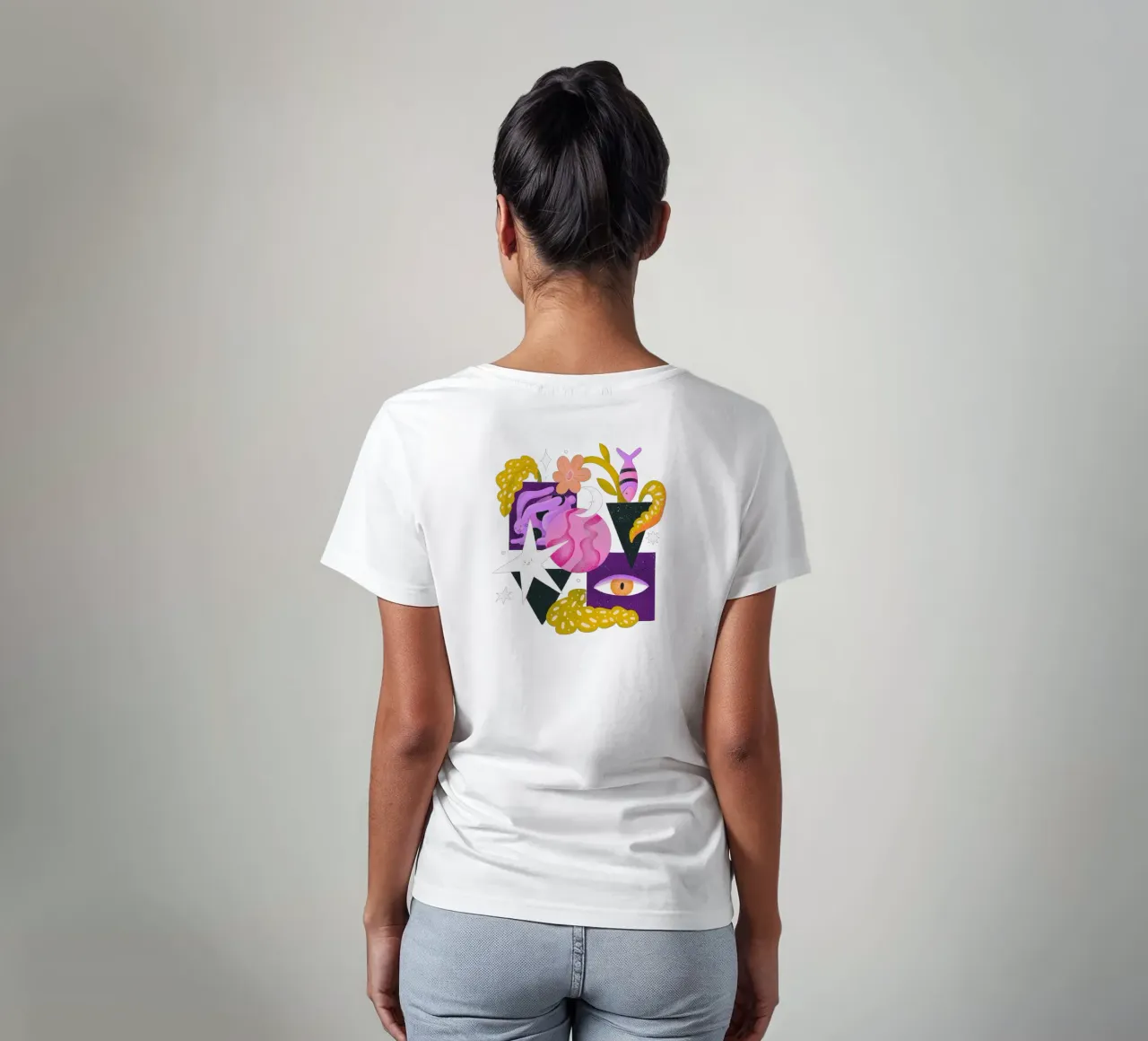 Still life with hare, leaves, fish, eye, stars and moon t-shirt by Bold & Beautiful