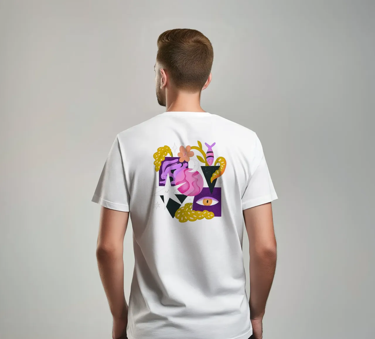 Still life with hare, leaves, fish, eye, stars and moon t-shirt by Bold & Beautiful