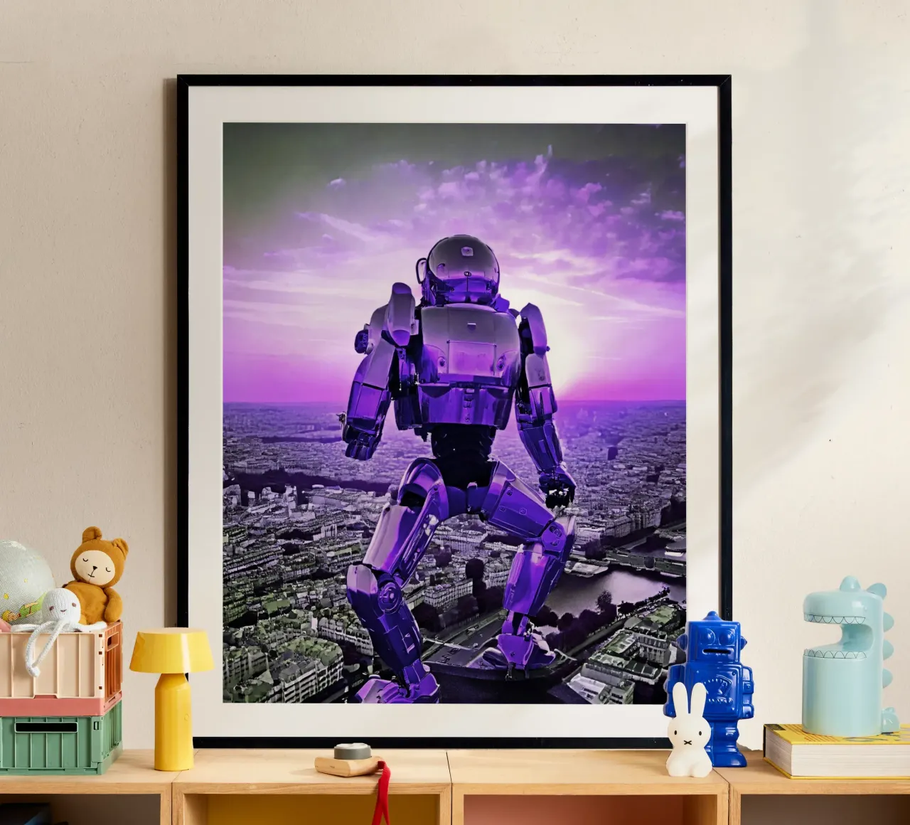 TRAMONTO SU PARIGI. Viola poster con telaio in legno da Thierry vobmann photography