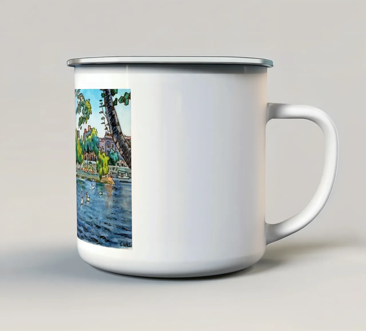 I cigni del Pont Neuf, Parigi tazza in smalto da C.WILL