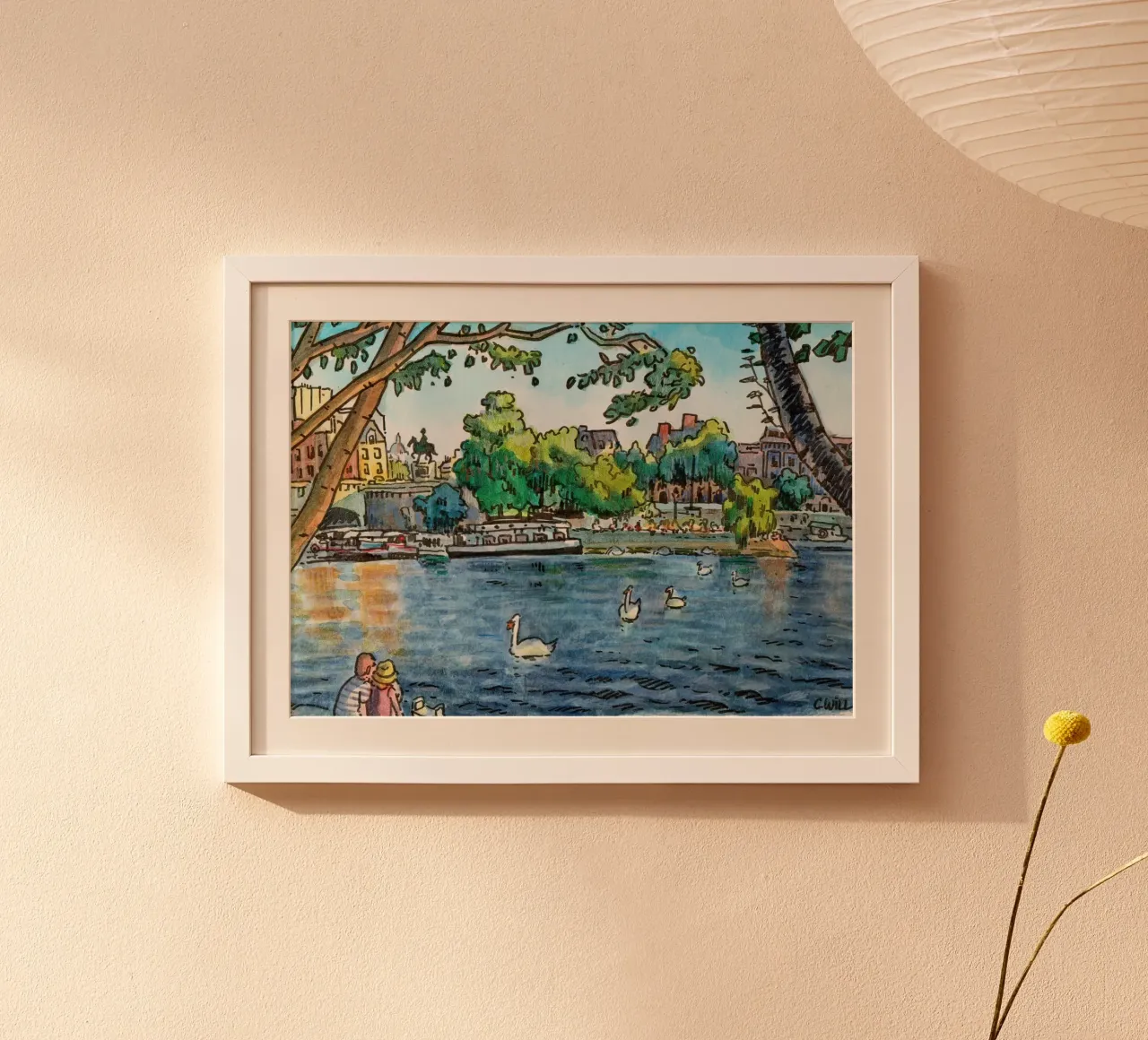 I cigni del Pont Neuf, Parigi poster con telaio in alluminio da C.WILL