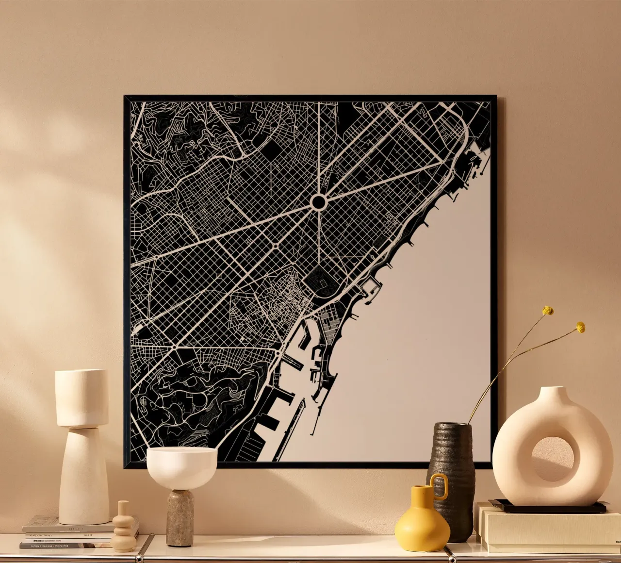 Barcelona White poster con telaio in legno da Urban Maps
