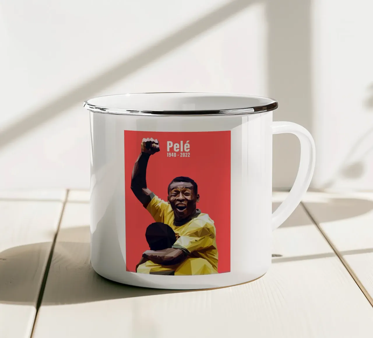 Pele The Legend Football Player tazza in smalto da Low poly art
