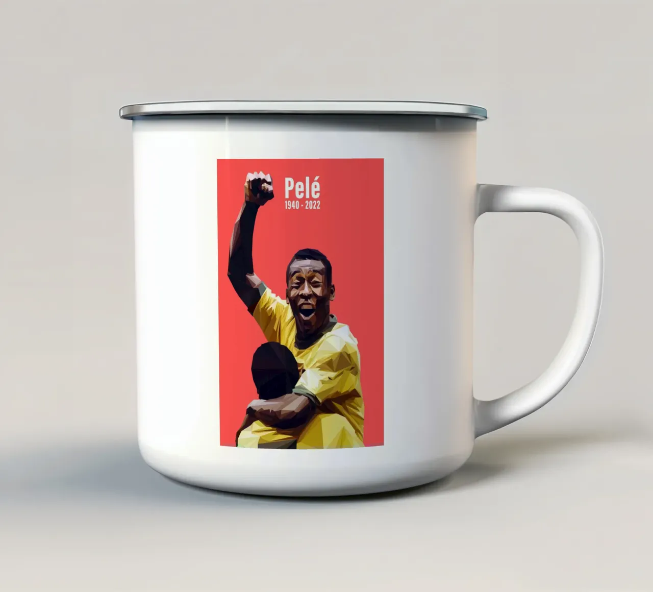 Pele The Legend Football Player tazza in smalto da Low poly art