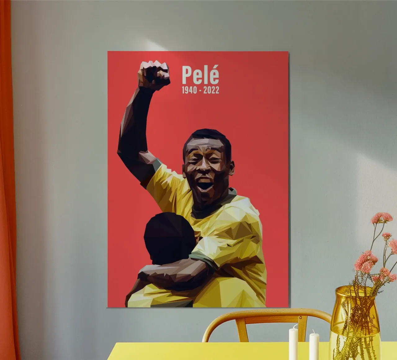 Pele The Legend Football Player carta hahnemühle da Low poly art