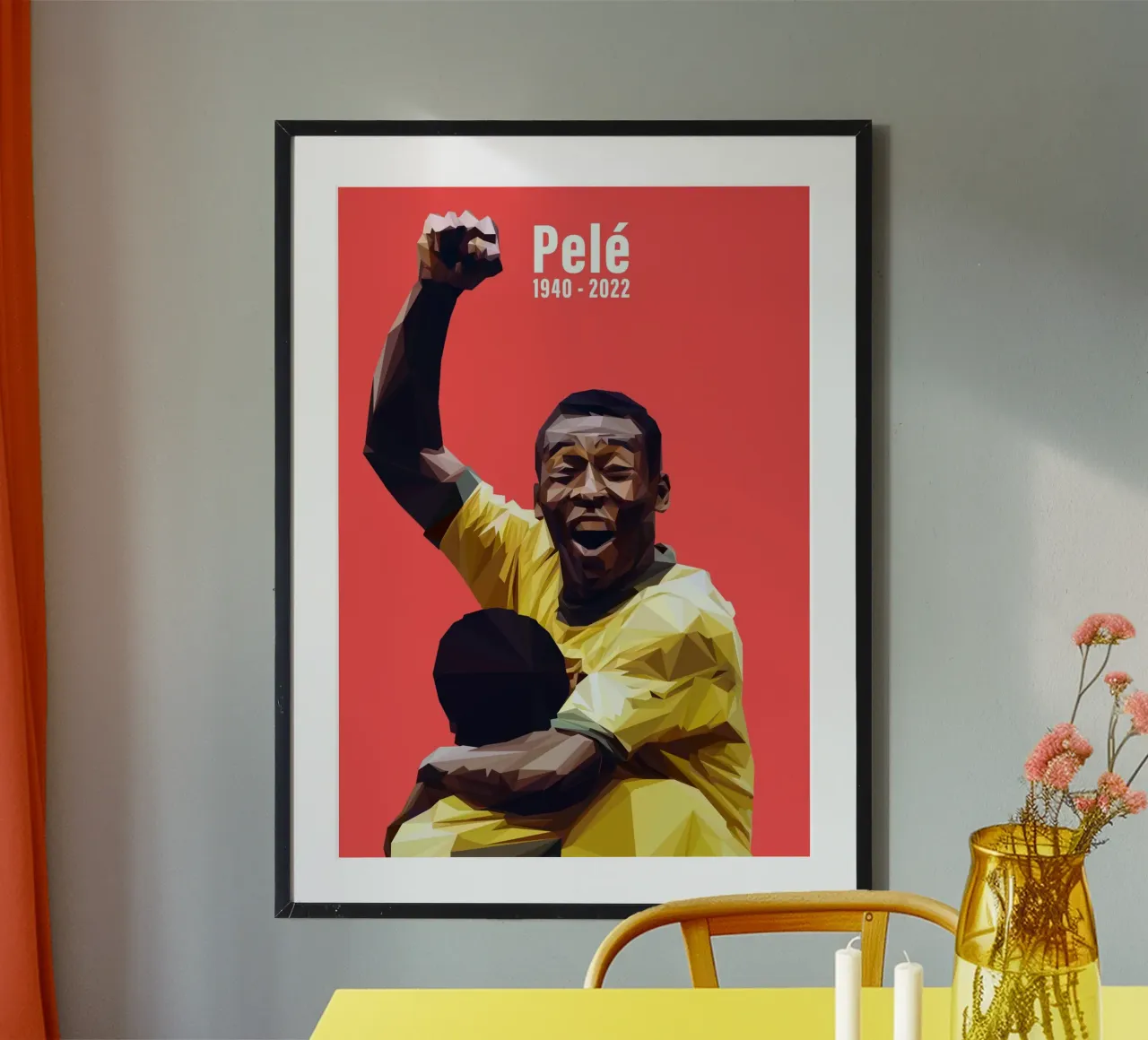 Pele The Legend Football Player carta hahnemühle da Low poly art