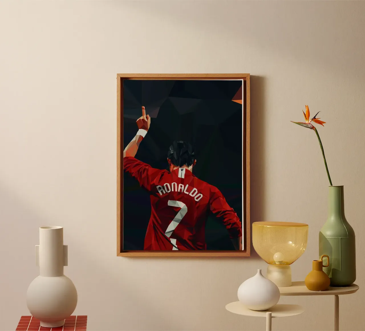 C. Ronaldo Football Player tela con Cornice a cassetta da Low poly art