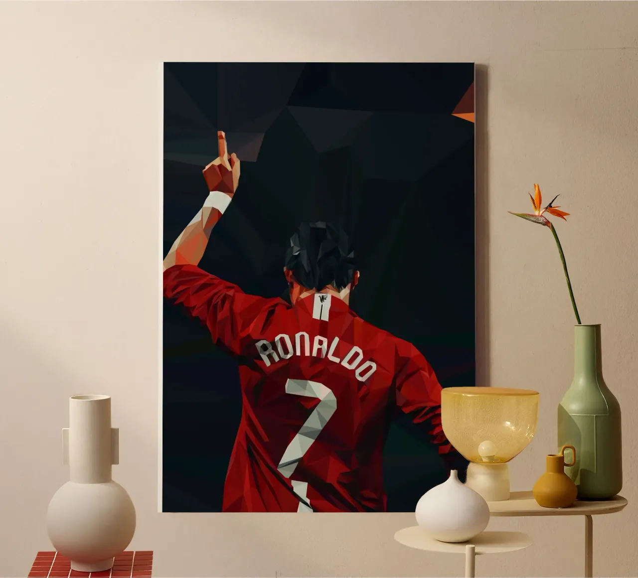 C. Ronaldo Football Player tela con Cornice a cassetta da Low poly art