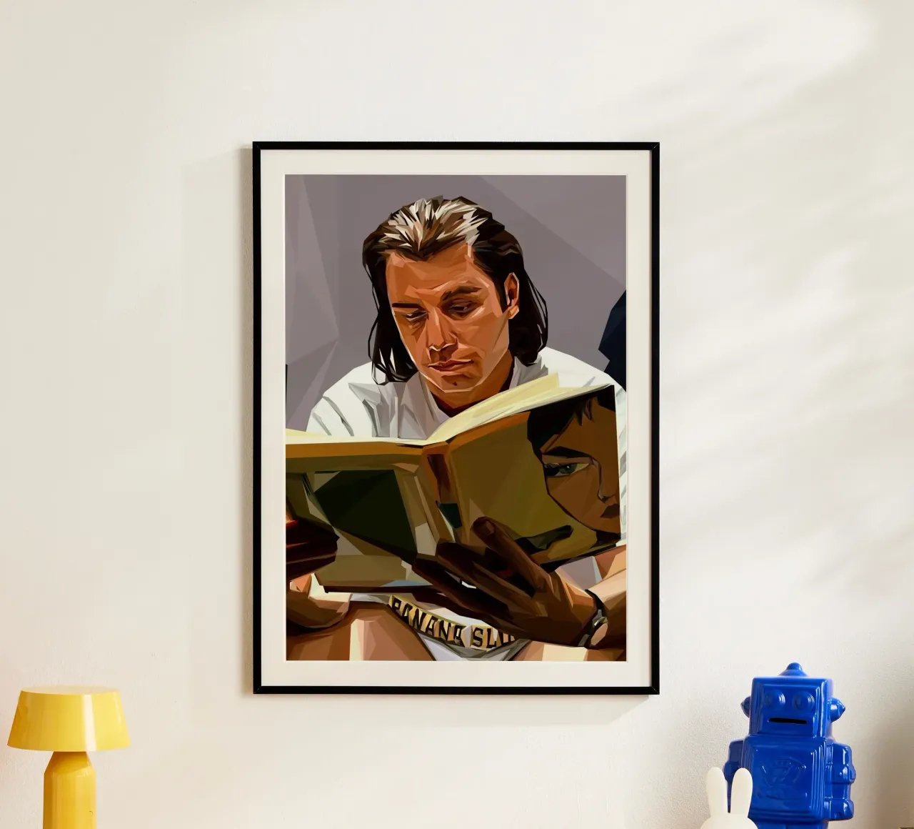 Reading Book meme poster con telaio in legno da Low poly art