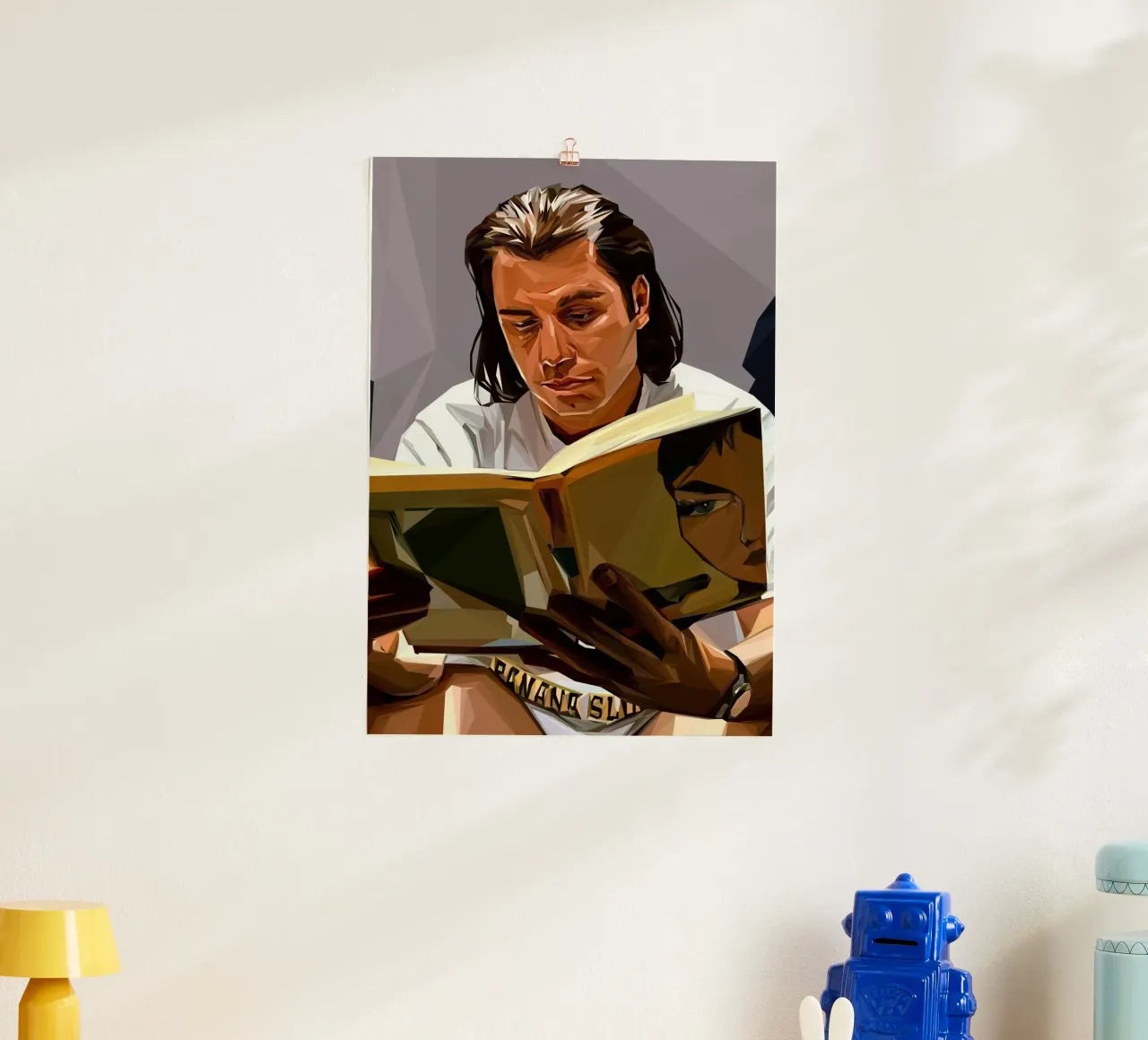Reading Book meme poster con telaio in legno da Low poly art