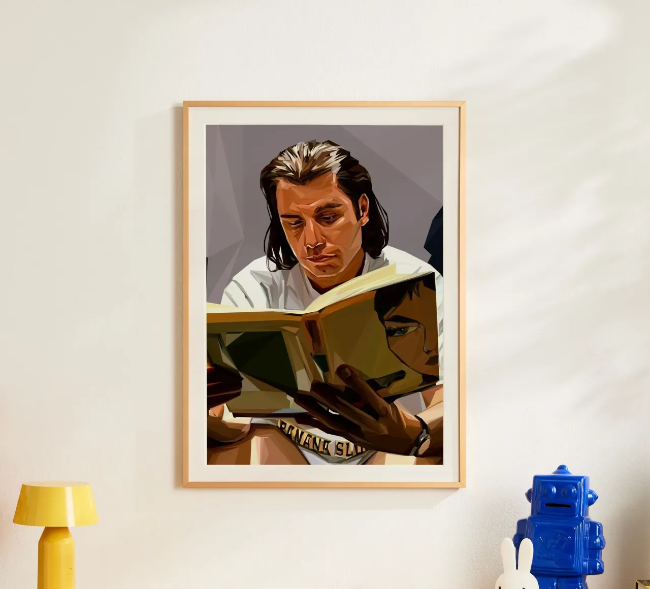 Reading Book meme poster con telaio in legno da Low poly art