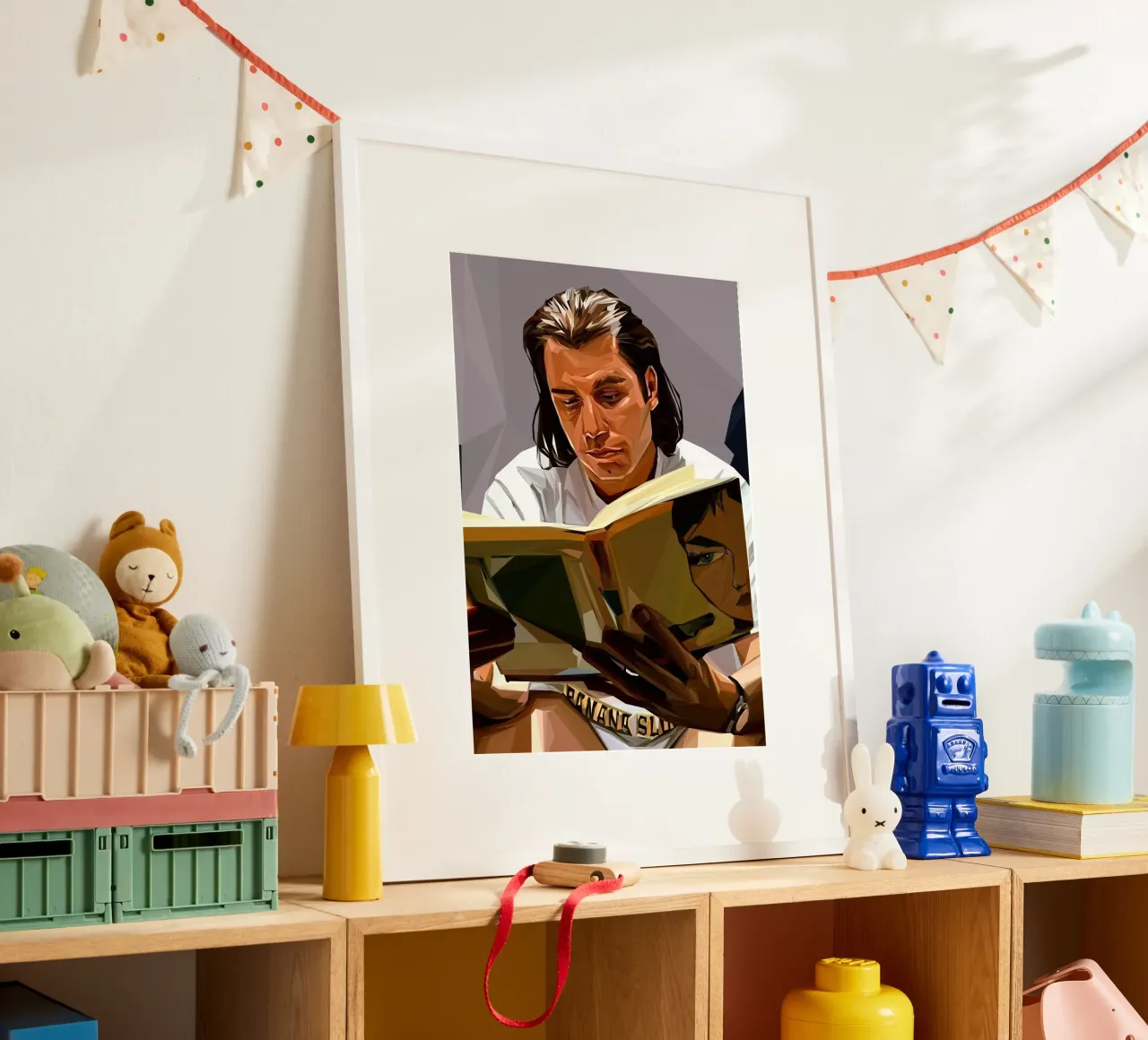 Reading Book meme poster con telaio in legno da Low poly art