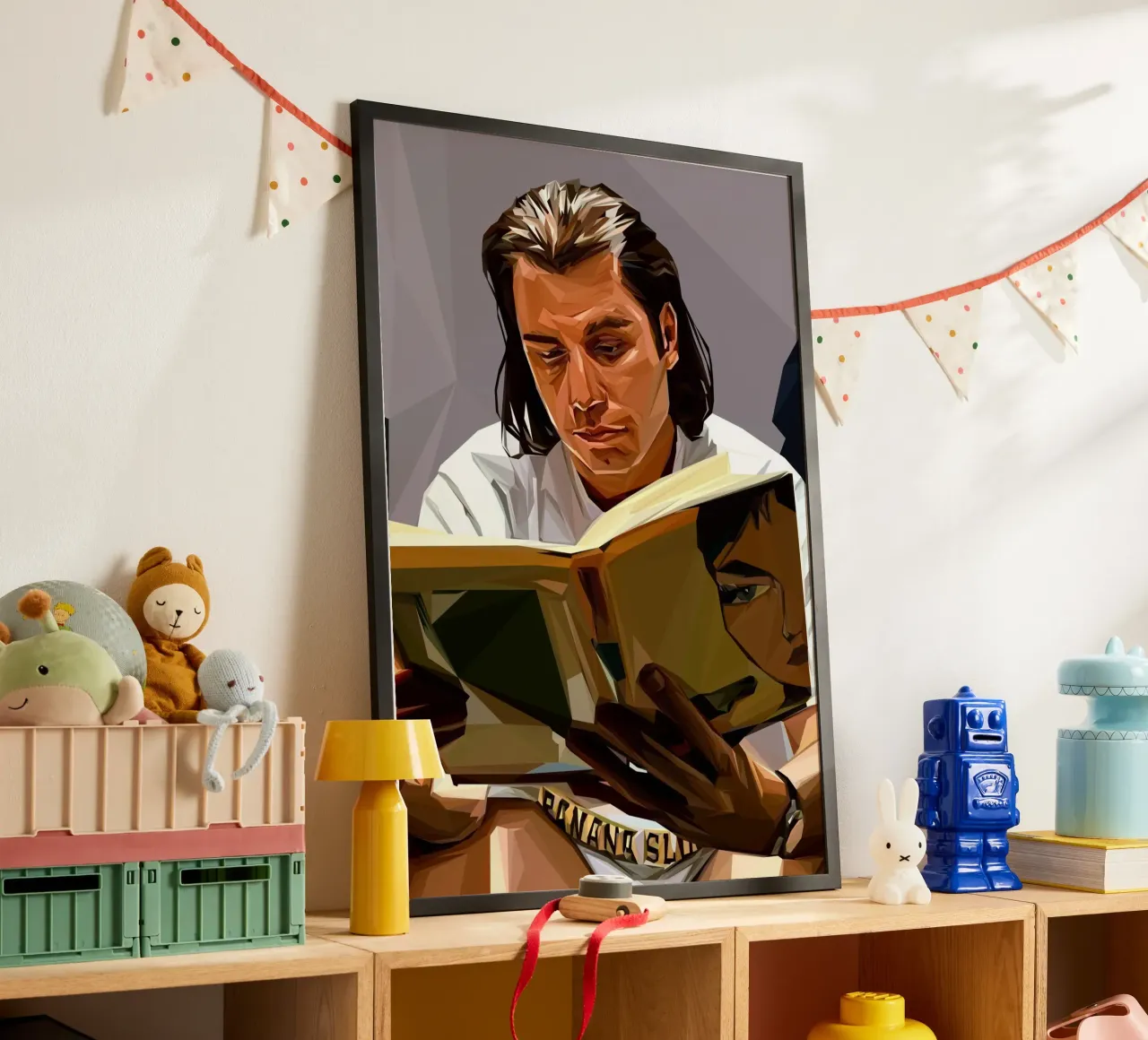 Reading Book meme poster con telaio in legno da Low poly art
