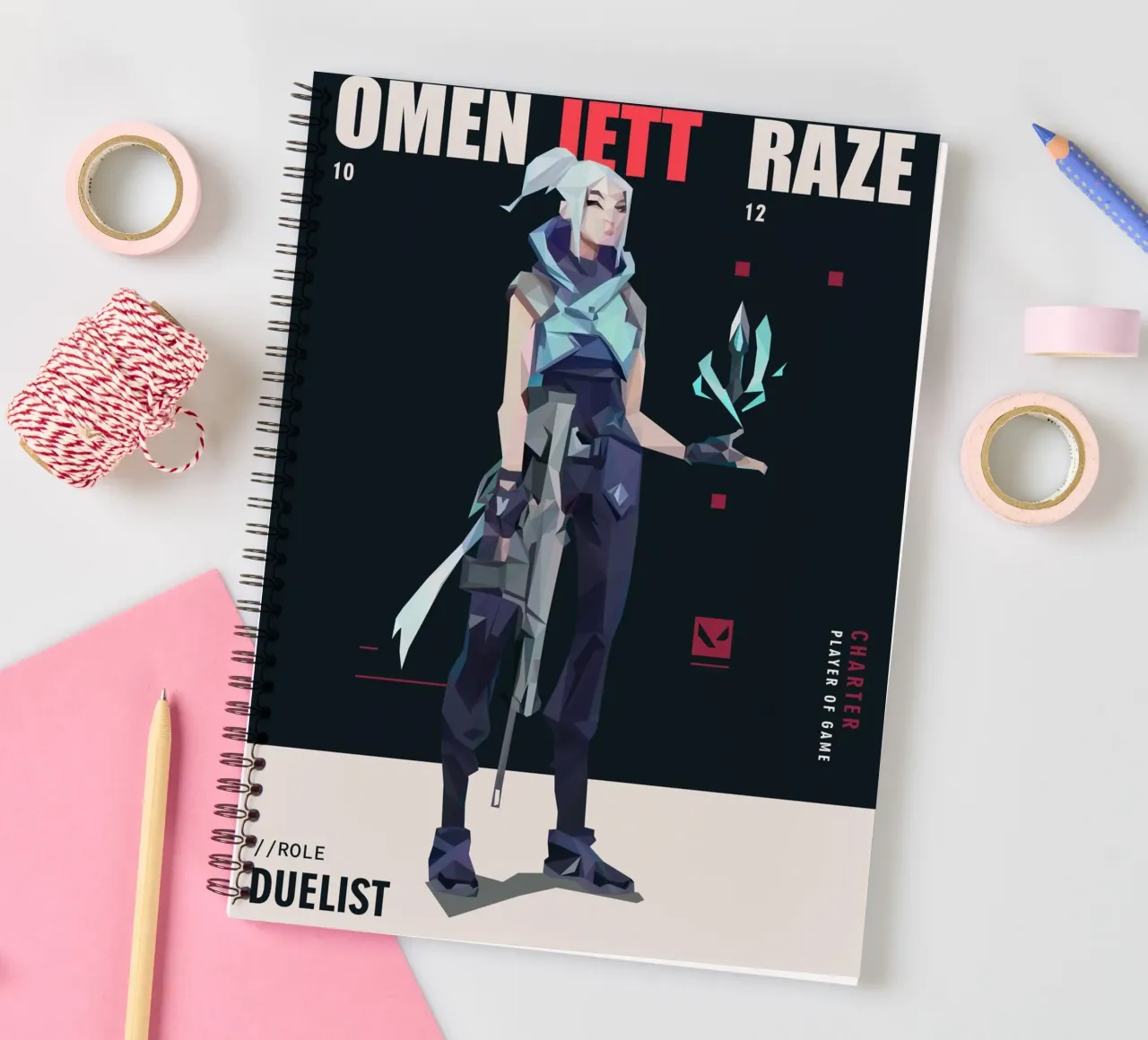 Jett Character game spiral notebook by Low poly art