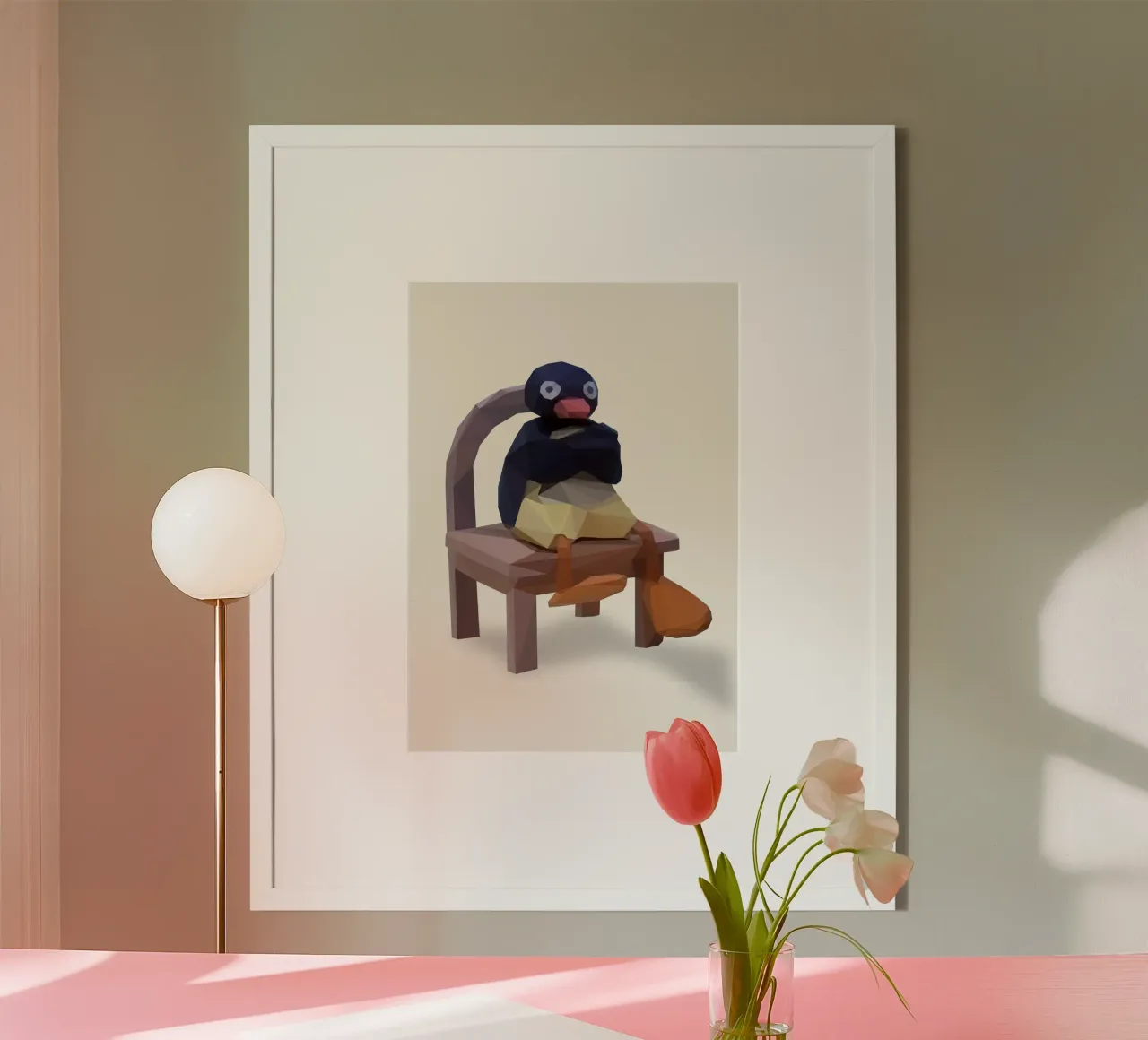 Penguin Meme poster con telaio in alluminio da Low poly art